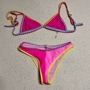 SHEIN Pink and Yellow Bikini Set large swim summer beach